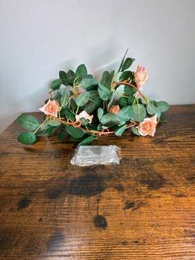 Artificial Peach Rose Vine Garland with LED String Lights